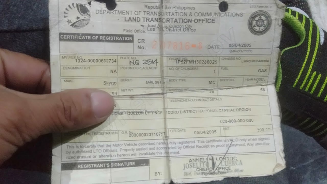 LTO issued Certificate of Registration
