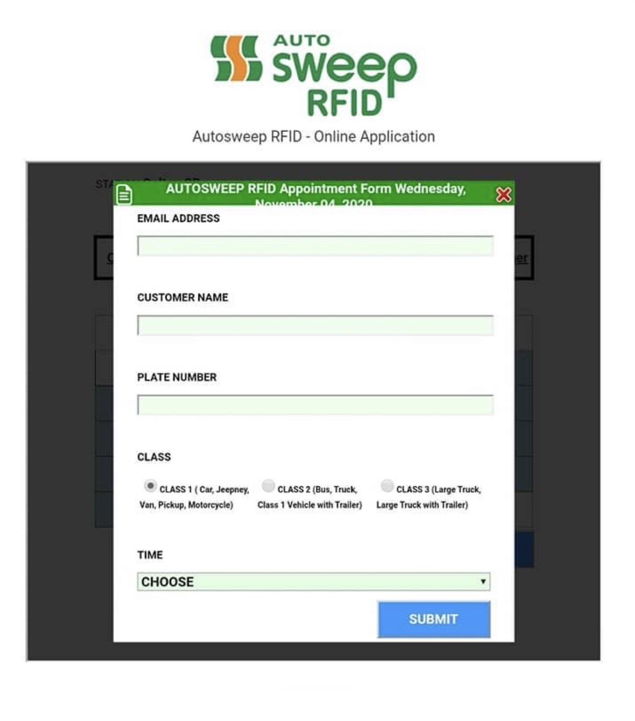 autosweep rfid application form