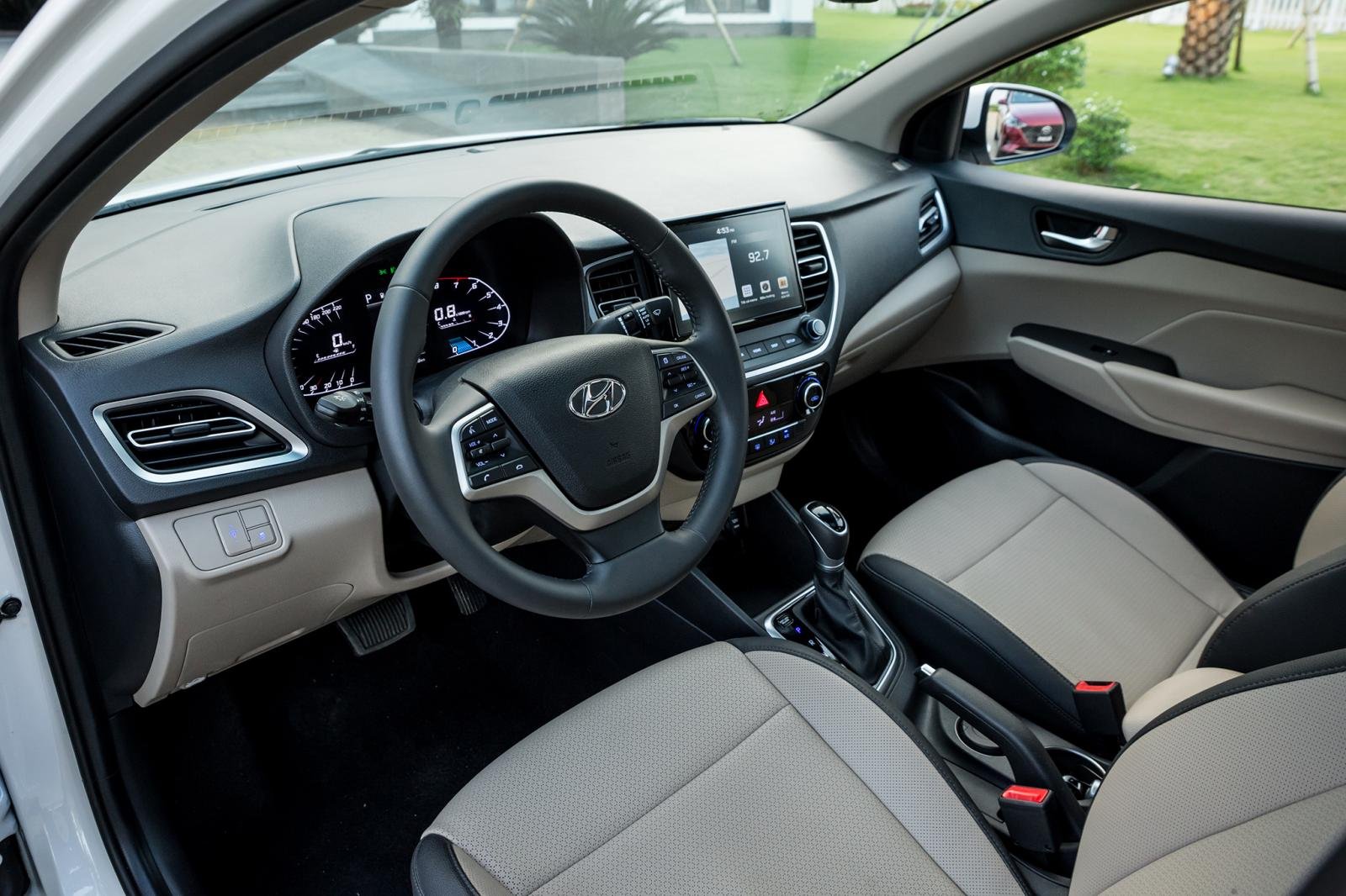 Accent 2022 interior has three leather options of beige, gray, and black with metal highlights